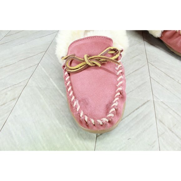 LL Bean Women's Pink Suede Wicked Good Shearling Lined Moccasin Slippers 8 M - Picture 10 of 10